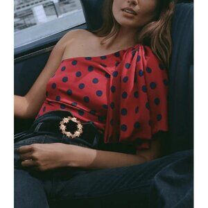 Sachin & Babi x Anthropologie Women's Red Polka Dot One-Shoulder Blouse Size XL